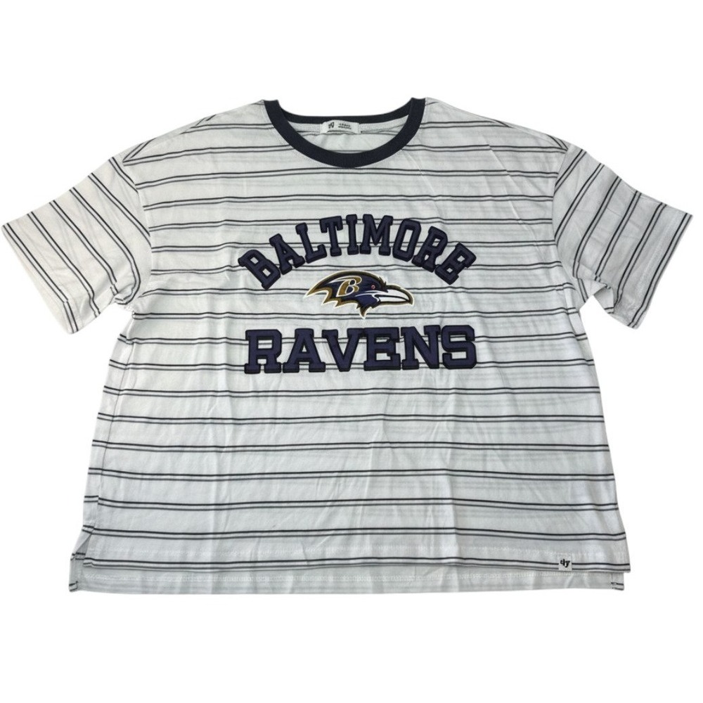 47 Brand Baltimore Ravens NFL Striped Cropped Tee Shirt Women Large NEW